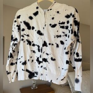 Central Park West Kid White and Black Splatter Knit ZipUp w Hoodie (14/16)